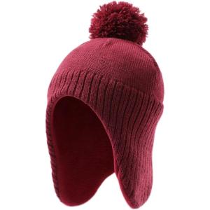 imageKids Winter Hat  Beanies for Boys ampamp Girls Toddler Winter Hat With Ear FlapsDeep Red