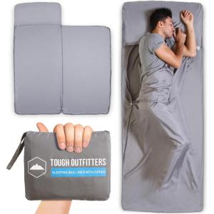 imageSleeping Bag Liner  Adult Sleep Sack ampamp Travel Sheets for Hotel  Travel Sleep Sack Camping Sleeping Bag Liners for Cold WeatherGray with Zipper