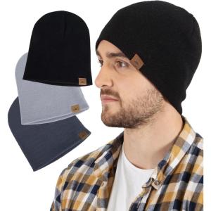 imageTough Headwear Daily Knit Beanie  Beanies Hats for Men  Winter Hats for Men ampamp Women  Warm Knitted Hats for Cold WeatherBlack  Dark Gray  Light Gray