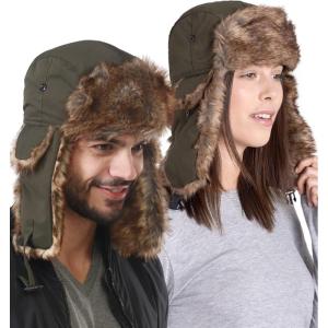 imageTough Headwear Russian Trapper Hat  WaterResistant Ushanka for Men ampamp Women with Chin Strap ampamp Ear FlapsArmy Green