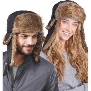 imageTough Headwear Russian Trapper Hat  WaterResistant Ushanka for Men ampamp Women with Chin Strap ampamp Ear FlapsBlack