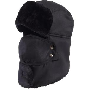 imageTough Headwear Russian Trapper Hat  WaterResistant Ushanka for Men ampamp Women with Chin Strap ampamp Ear FlapsFull Black