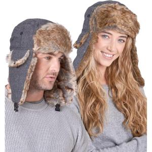 imageTough Headwear Russian Trapper Hat  WaterResistant Ushanka for Men ampamp Women with Chin Strap ampamp Ear FlapsHerringbone