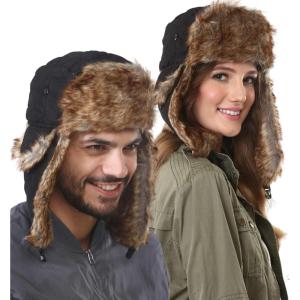imageTough Headwear Russian Trapper Hat  WaterResistant Ushanka for Men ampamp Women with Chin Strap ampamp Ear FlapsQuilted Black