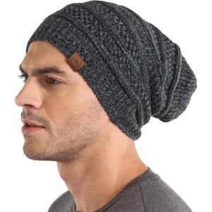 imageTough Headwear Slouchy Beanie Hats for Women Oversized Mens Beanie Hat Knitted Beanie Running Gear for MenWomens Fall HatBlack Gray