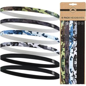 imageTough Headwear Thin Elastic Headbands for Men  Sports Hair Head Band for Women ampamp Men  Non Slip Mens Workout Headband  Running or Soccer Headband  6PackBlack  Camo