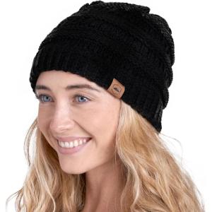 imageTough Headwear Womens Winter Hat  Warm Chunky Cable Knit Beanies  Winter Beanie Hats for Women Cold Weather  Beanies WomenBlack