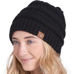 imageTough Headwear Womens Winter Hat  Warm Chunky Cable Knit Beanies  Winter Beanie Hats for Women Cold Weather  Beanies WomenMerino Wool  Black