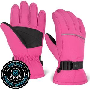 imageTough Outdoors Kids Snow Gloves  Ski ampamp Snowboarding Waterproof Insulated Winter Gloves for Girls Boys ampamp ToddlersPink