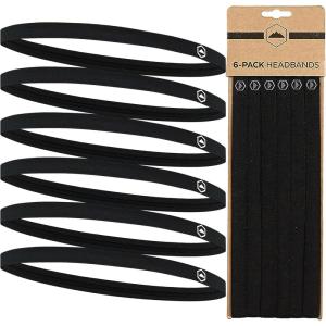 imageTough Headwear Thin Elastic Headbands Sports Headbands for Women amp Men  Mens Workout Headband  Running or Soccer Headband  6PackBlack  6