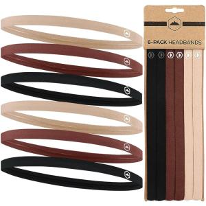 imageTough Headwear Thin Elastic Headbands Sports Headbands for Women amp Men  Mens Workout Headband  Running or Soccer Headband  6PackBrown