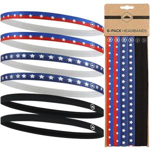 imageTough Headwear Thin Elastic Headbands Sports Headbands for Women amp Men  Mens Workout Headband  Running or Soccer Headband  6PackPatriotic